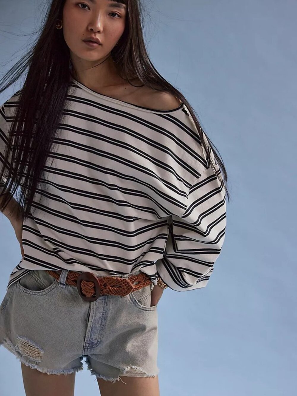 We The Free C'est La Vie Striped Long Sleeve Top Black Combo L NWT